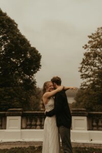 Garden-inspired engagement session at Newfields Museum and Gardens.