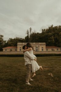 Couple embracing at West Baden Springs Hotel in French Lick, Indiana.