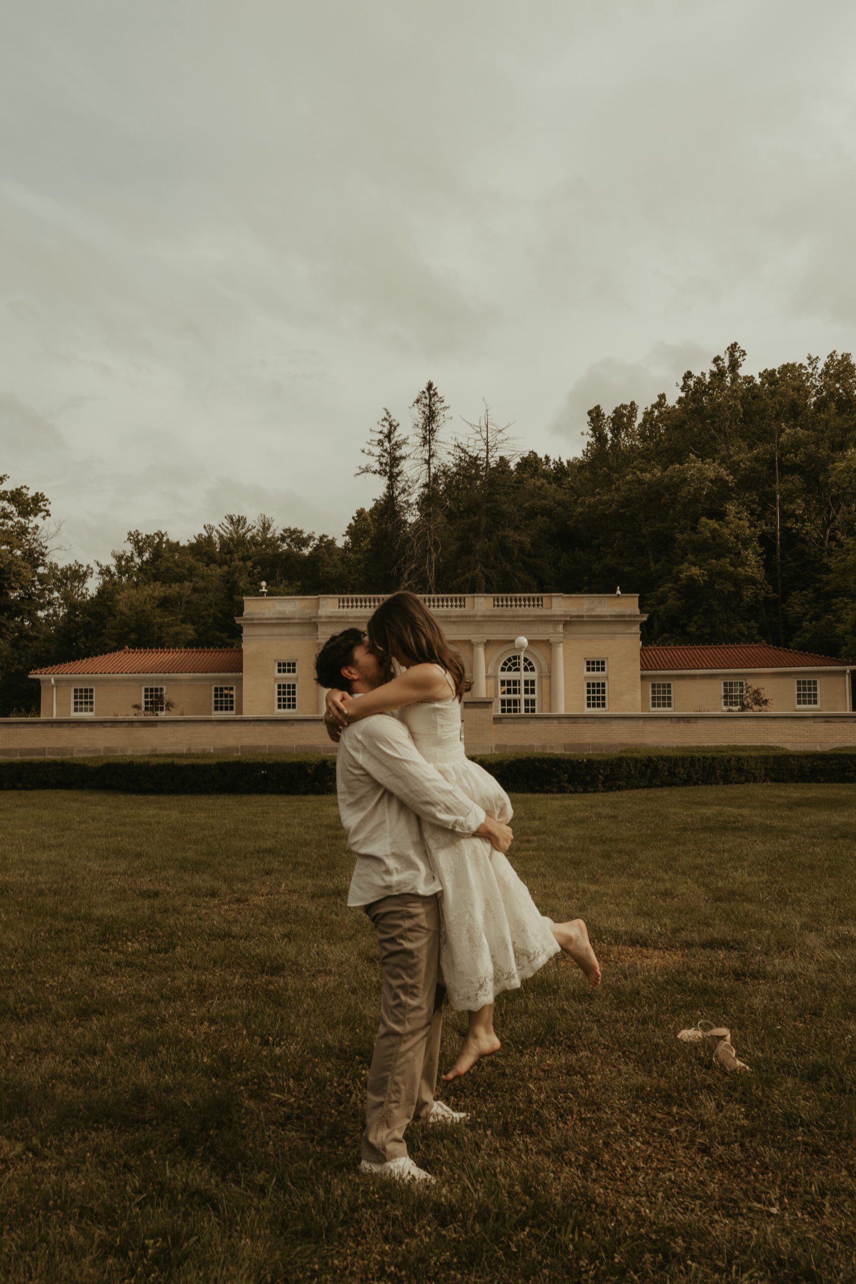 Couple embracing at West Baden Springs Hotel in French Lick, Indiana.