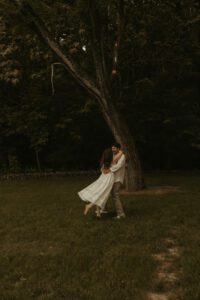 Romantic engagement photos in the gardens at West Baden Springs.