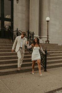 Vintage-inspired engagement photos at the Louisville Free Public Library.